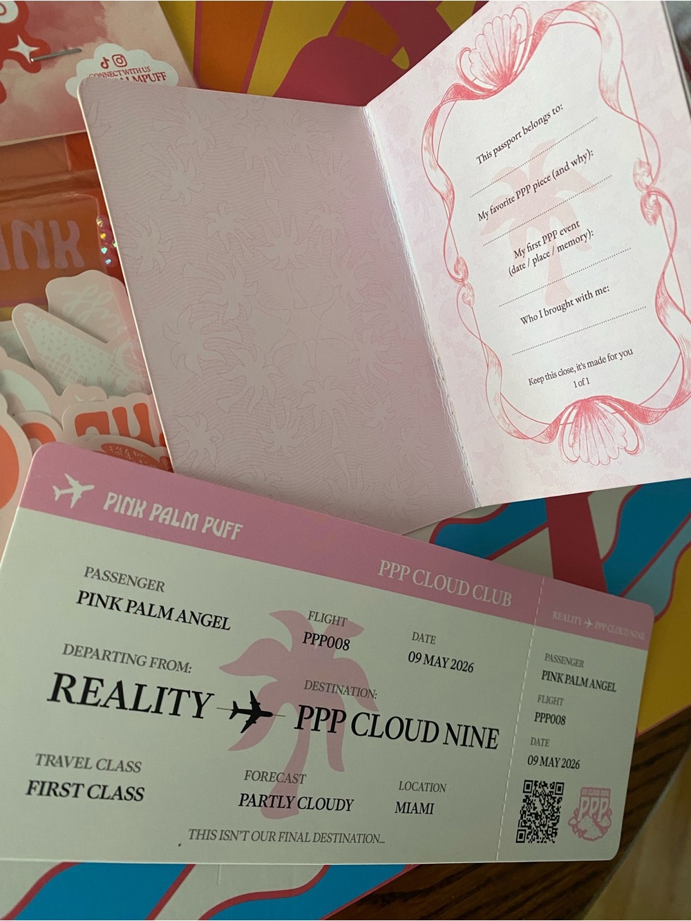Pink Palm Puff Passport and Sticker Pack - Picture 2 of 3
